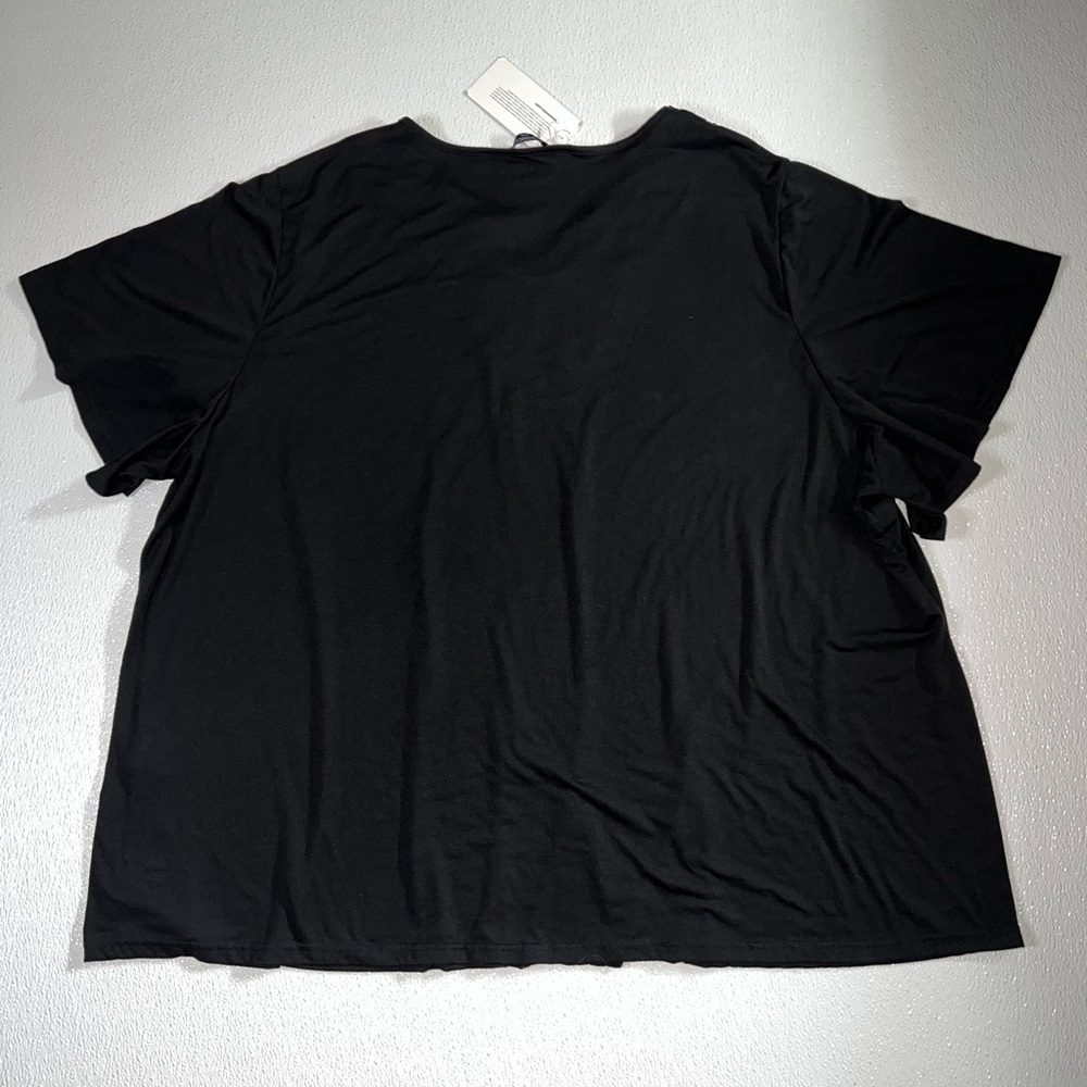BloomChic Solid Ruffle Sleeve Lace V Neck Women's T-Shirt Black Size 30 NWT - Picture 8 of 10